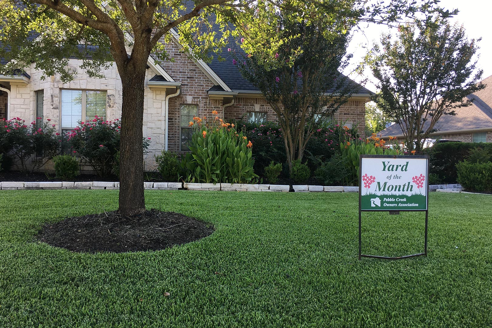 Landscaping award for yard of the month in the Pebble Creek subdivision in College Station